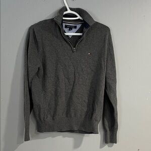 Tommy Hilfiger Men's Charcoal 1/4 Zip-Up Sweater Small
